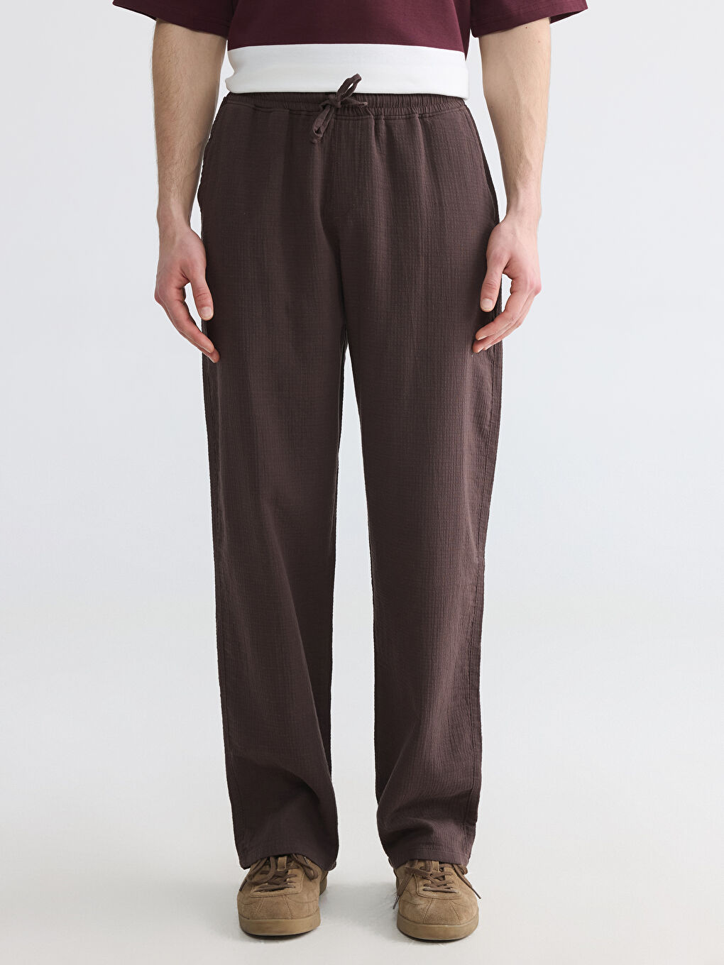 Relaxed Fit Muslin Men's Textured Trousers-1