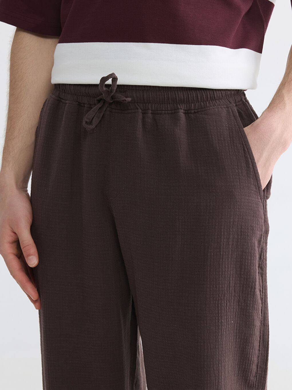 Relaxed Fit Muslin Men's Textured Trousers-2