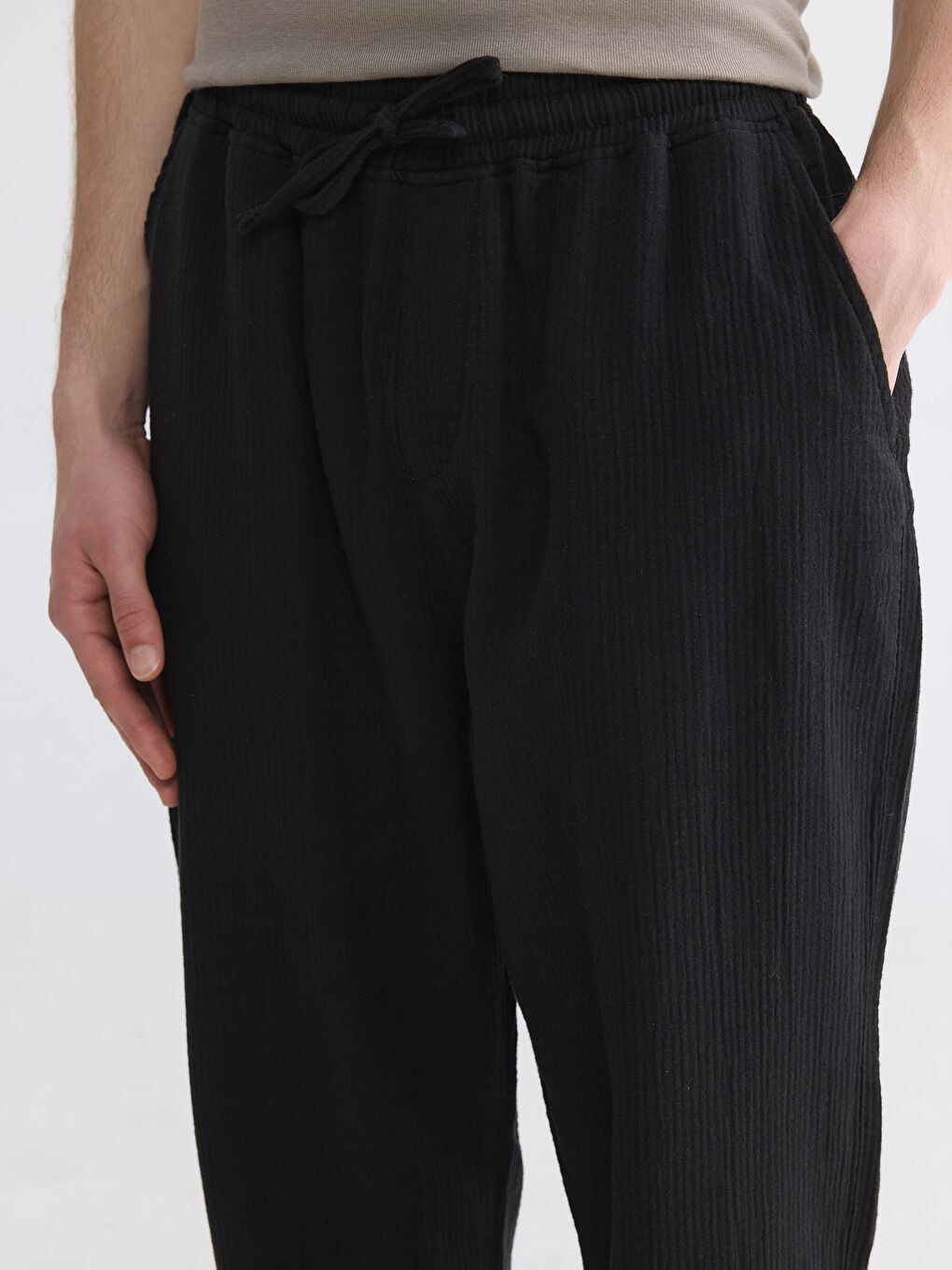 Relaxed Fit Muslin Men's Textured Trousers-2