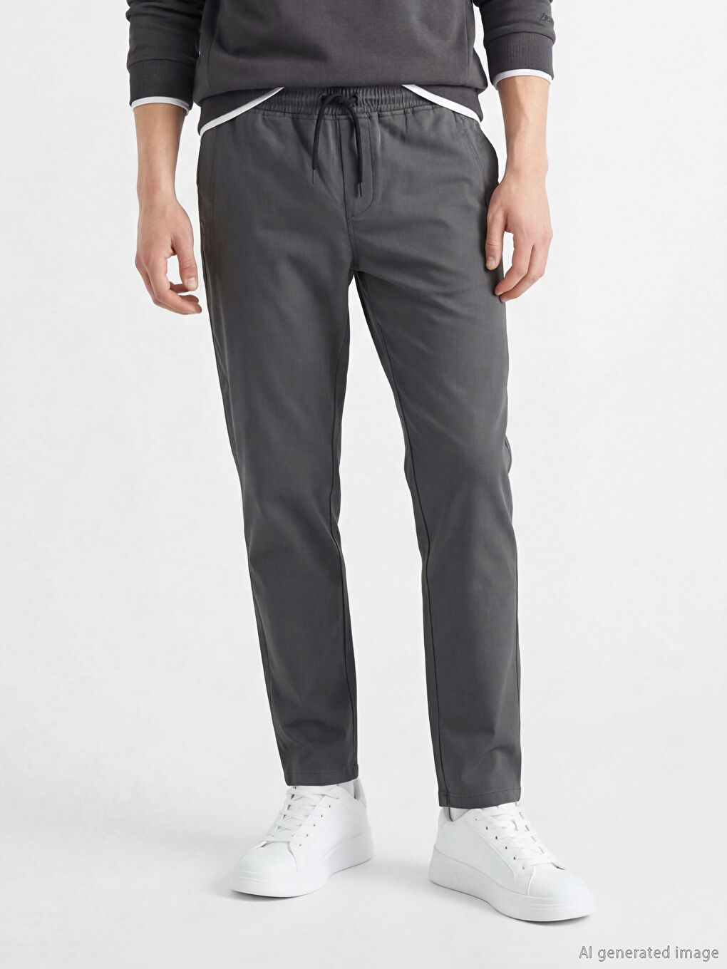 Elastic Waist Drawstring Slim Fit Men's Trousers-1