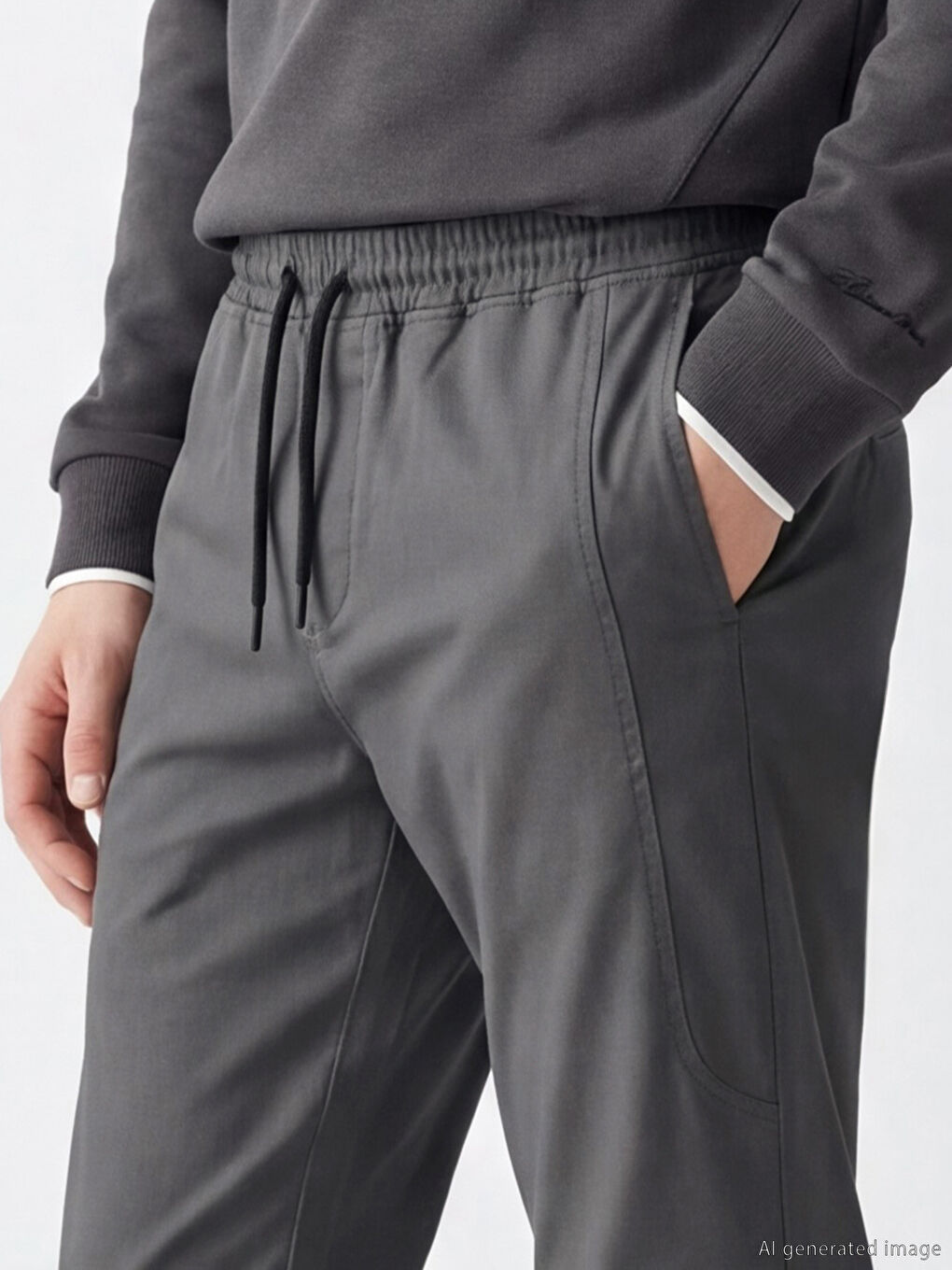 Elastic Waist Drawstring Slim Fit Men's Trousers-2