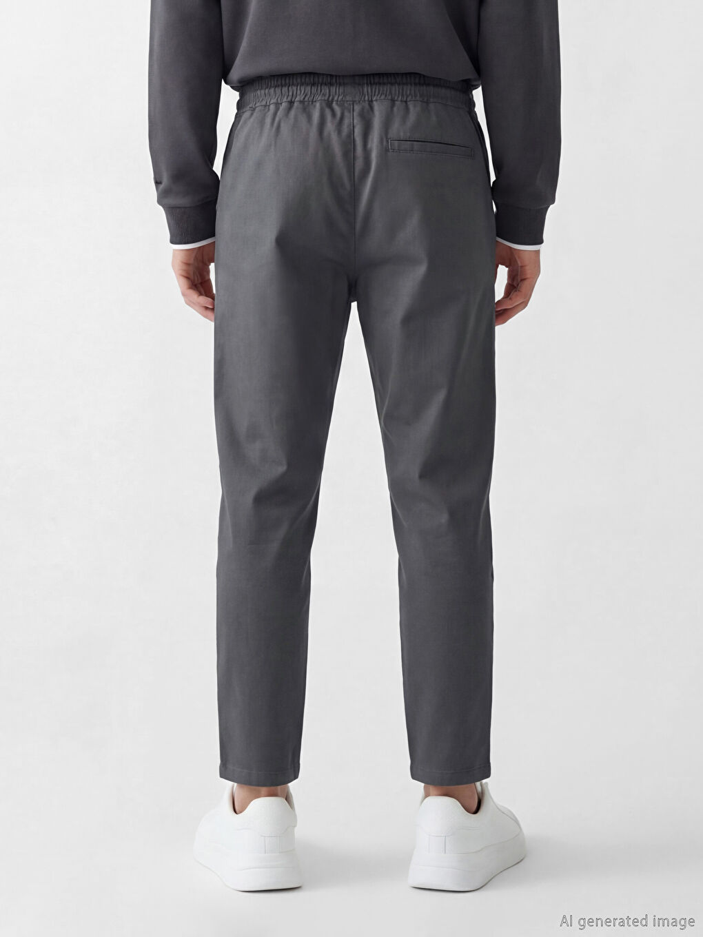 Elastic Waist Drawstring Slim Fit Men's Trousers-3