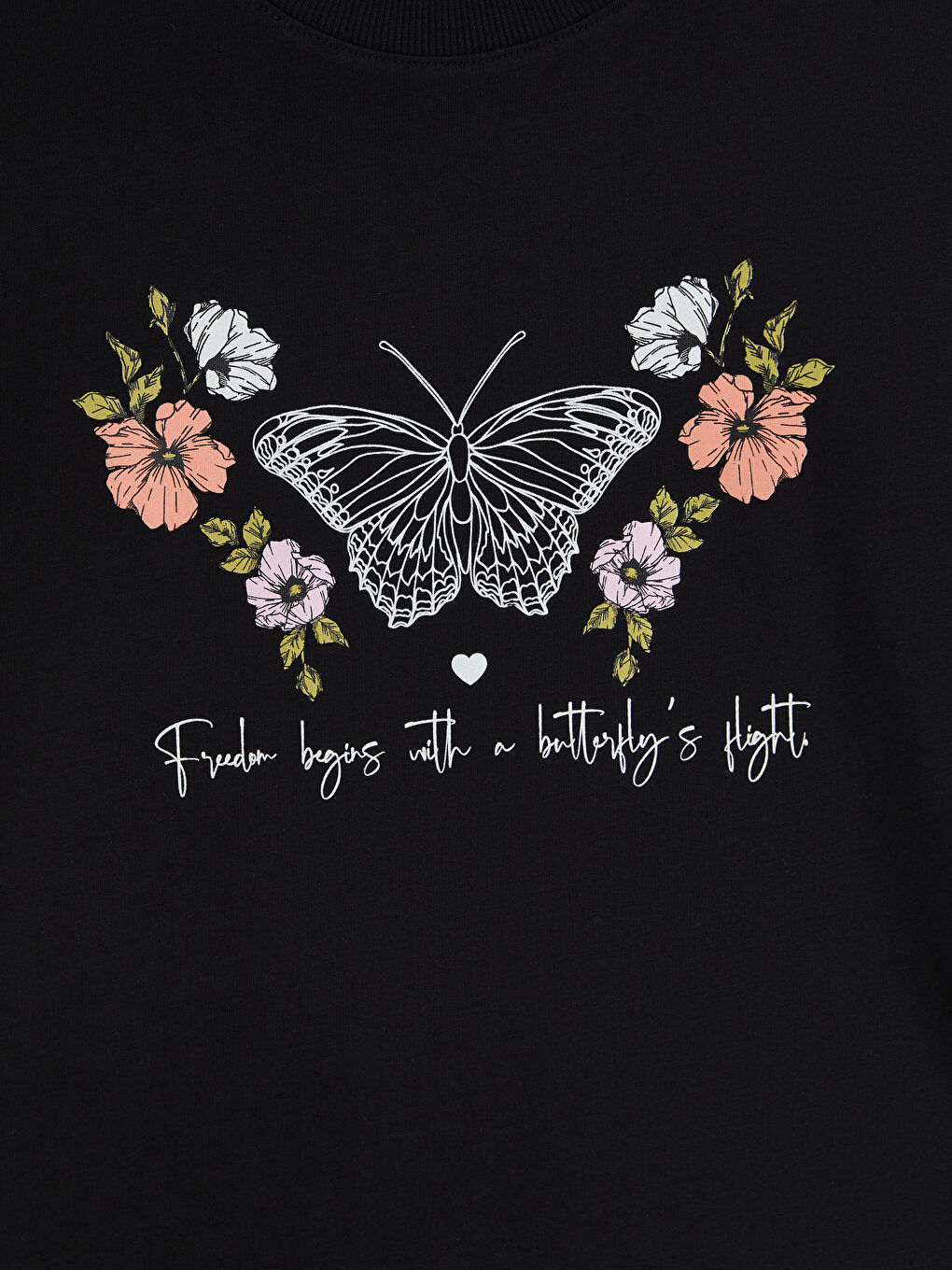 Siyah Bisiklet Yaka Baskılı Kadın Tişört-2