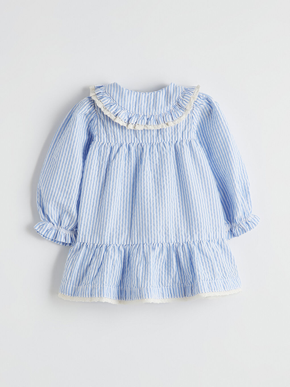Striped Peter Pan Collar Ruffled Dress for Baby Girls-2