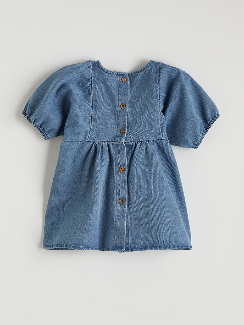 Mavi Bisiklet Yaka Çiçekli Kız Bebek Jean Elbise-1