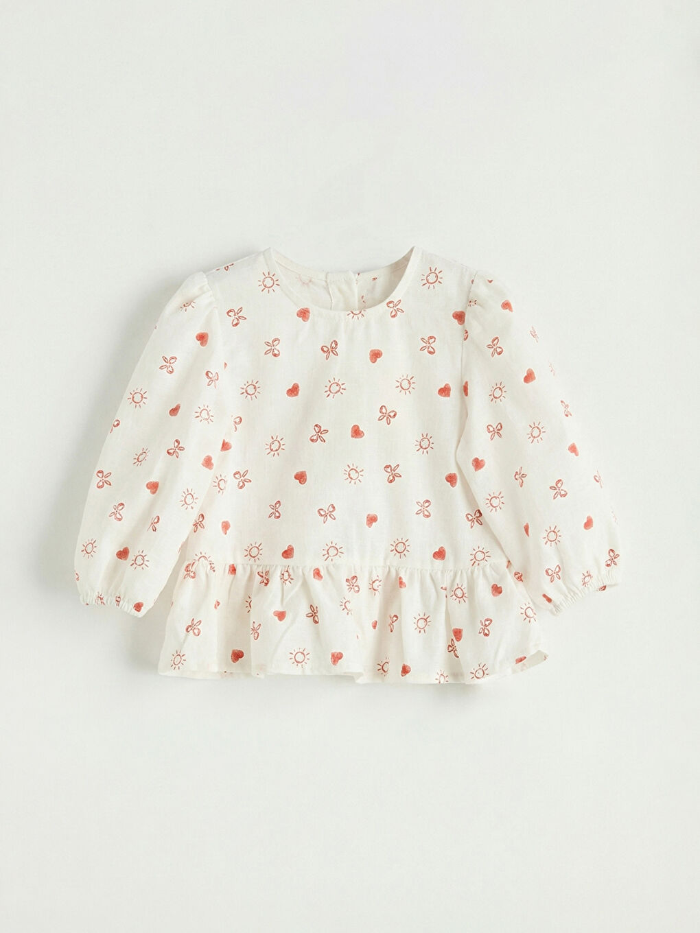 Ekru Kız Bebek Desenli Bluz ve Jean Pantolon-1