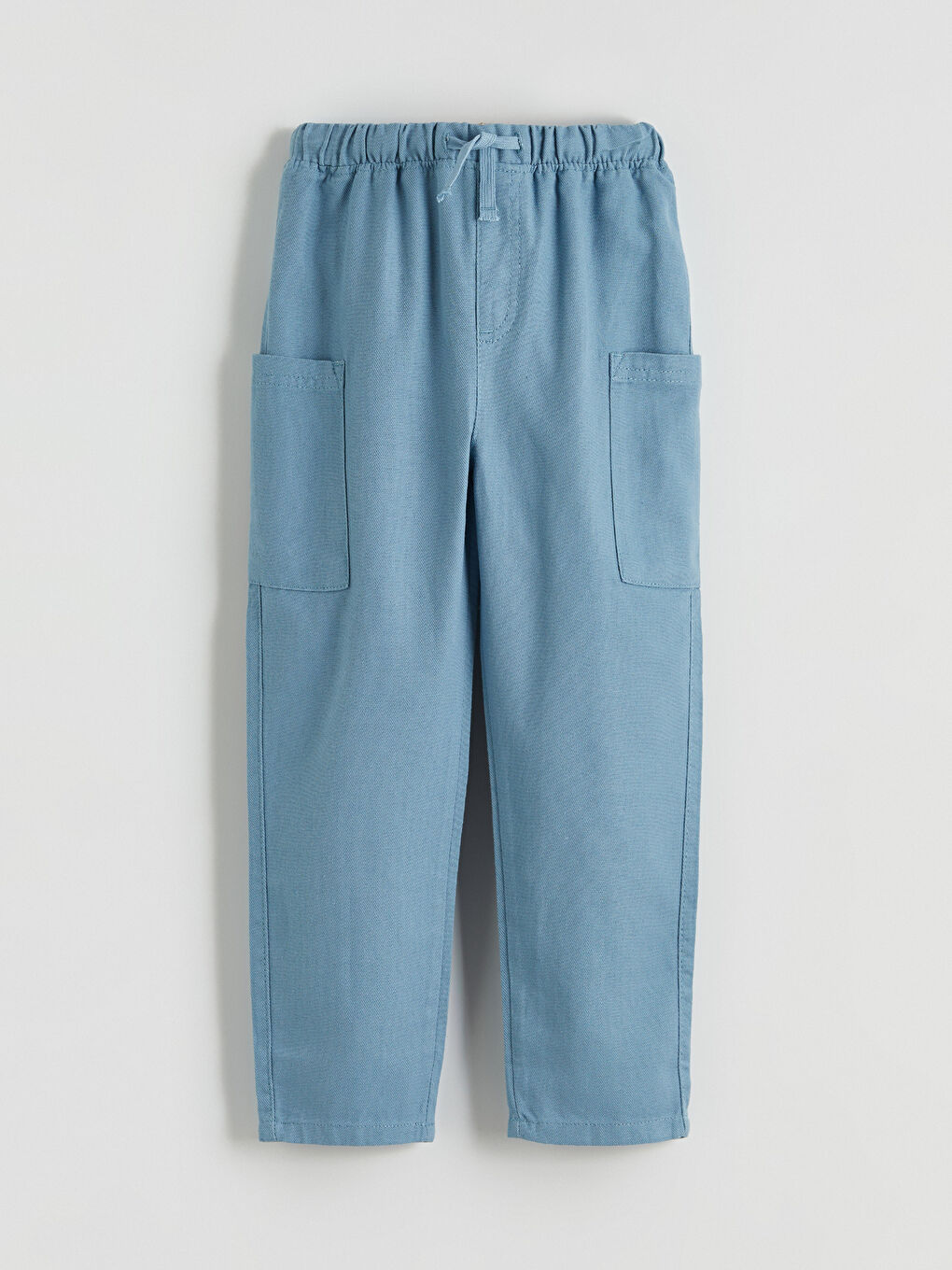Mavi Beli Lastikli Keten Karışımlı Erkek Çocuk Pantolon