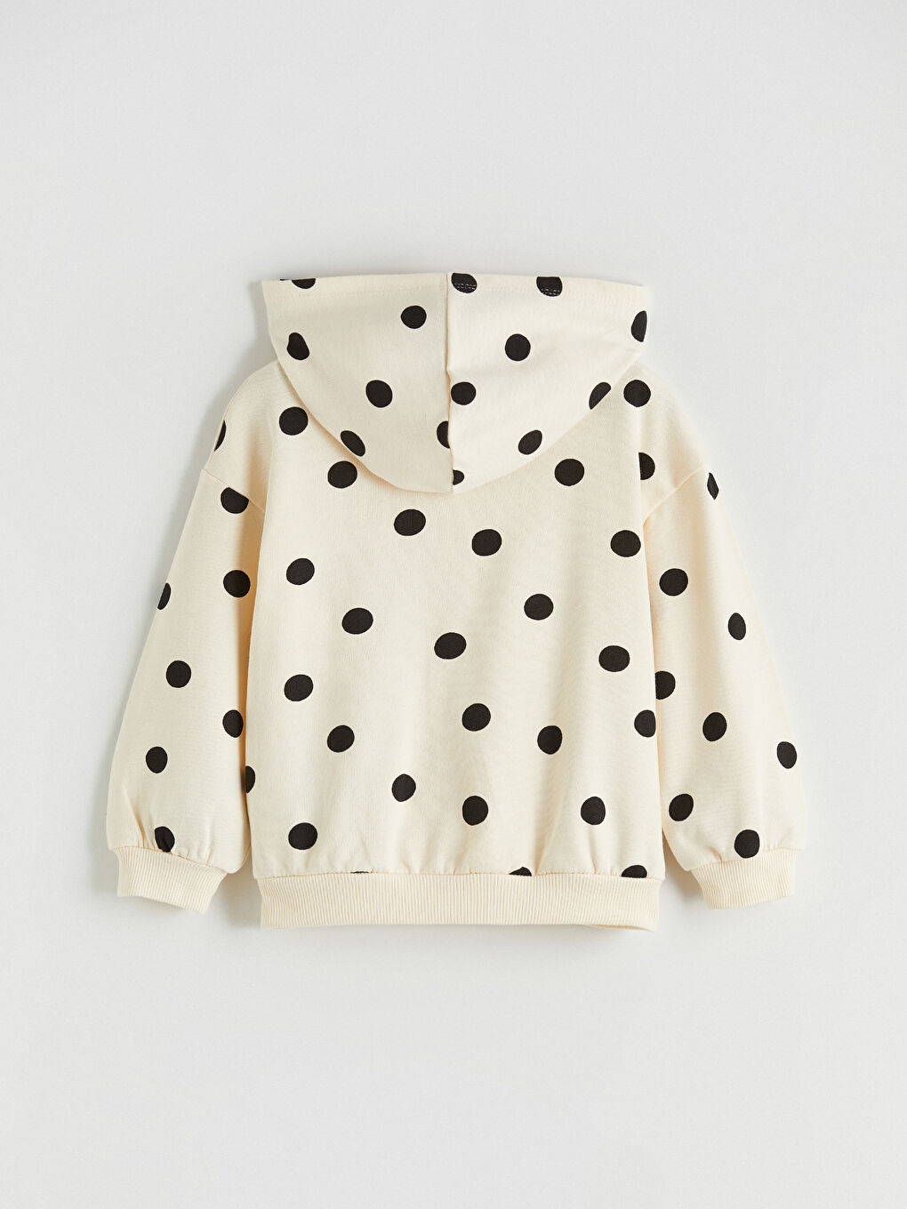 Ekru Kapüşonlu Puantiyeli Kız Çocuk Hırka-2