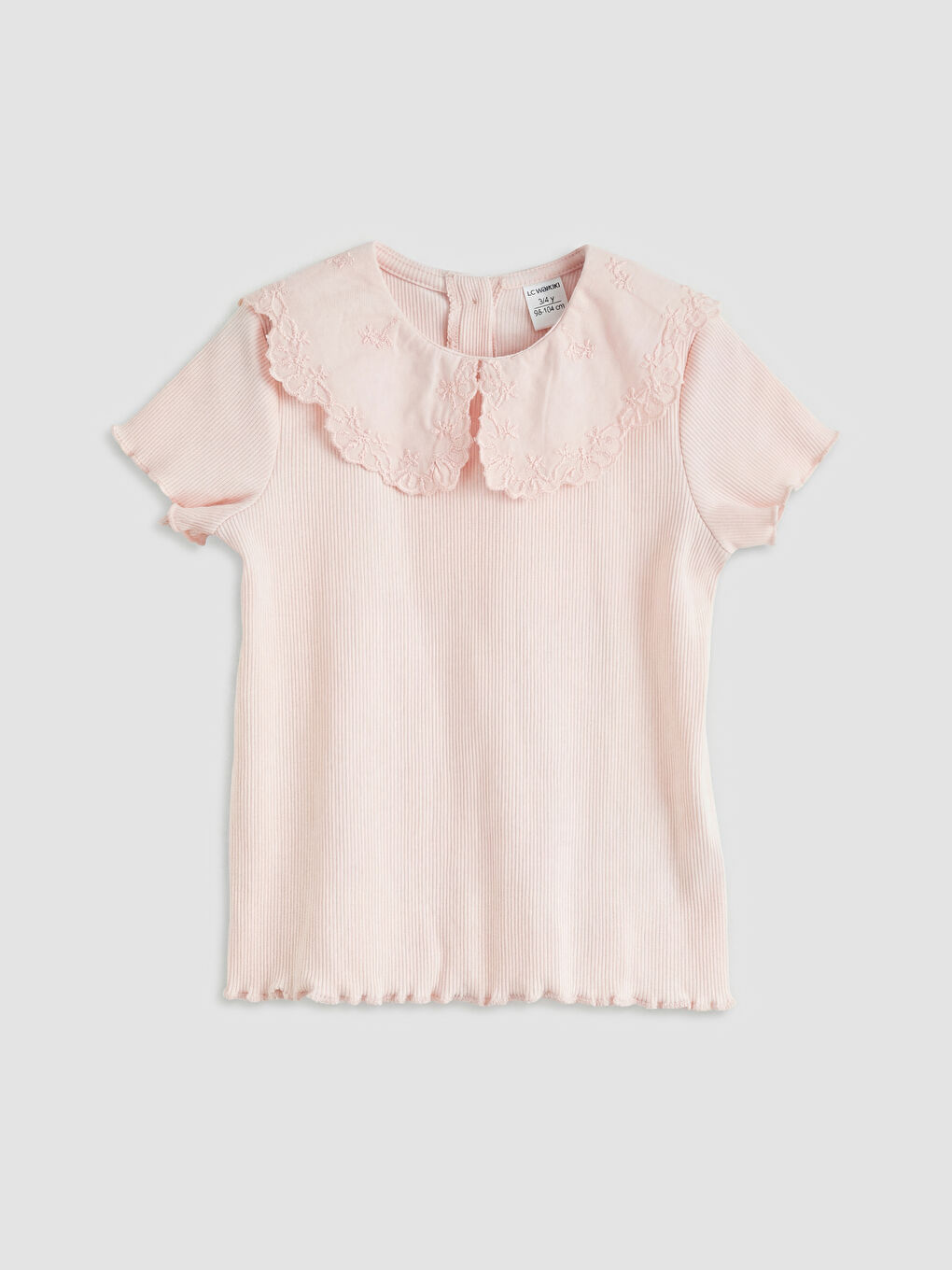 Pembe Bebe Yaka Nakışlı Kız Çocuk Bluz