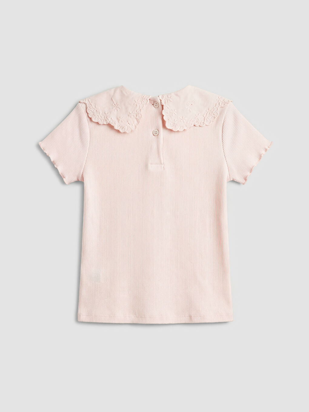 Pembe Bebe Yaka Nakışlı Kız Çocuk Bluz-1