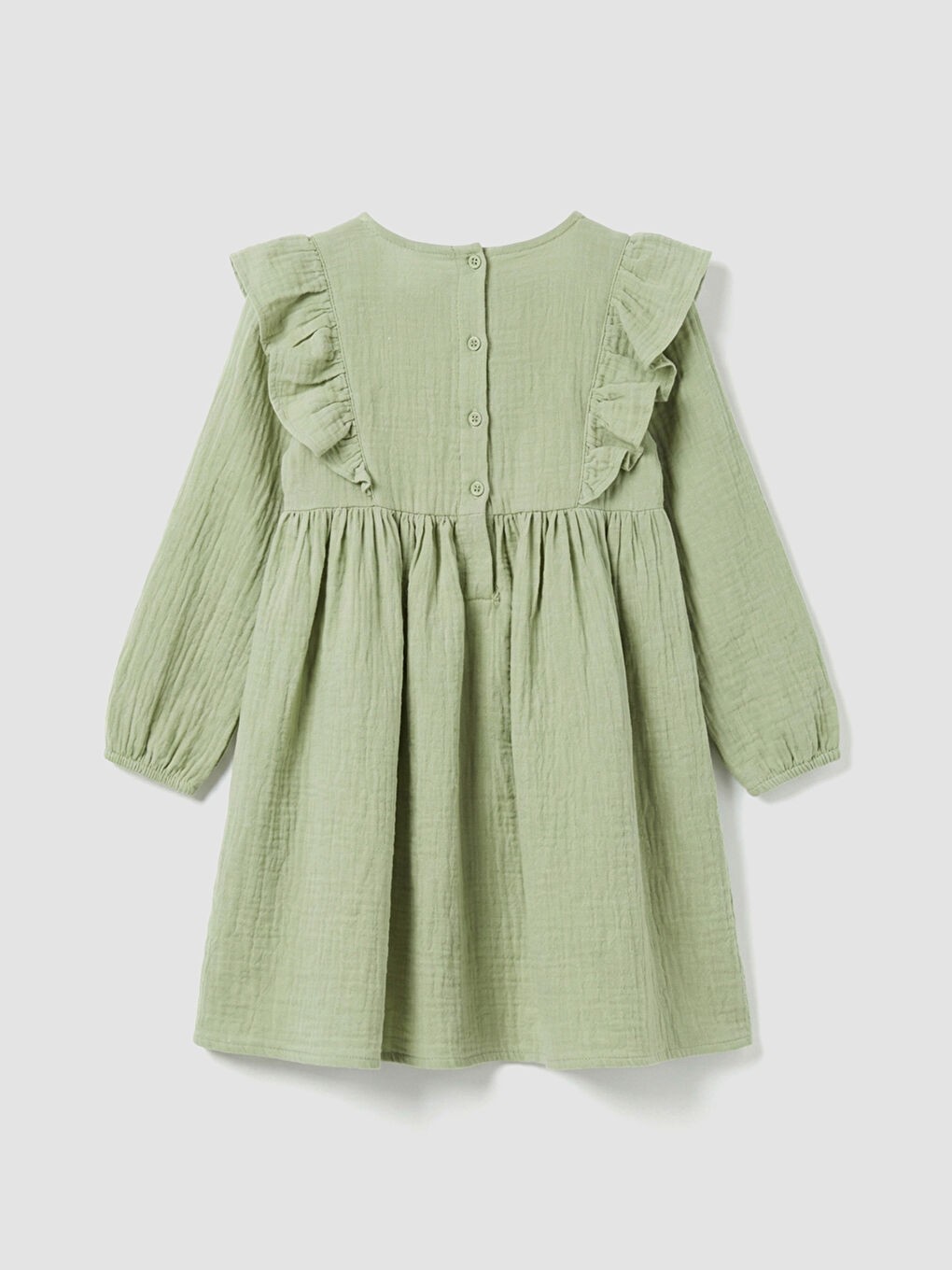Crew Neck Muslin Girls' Dress-1