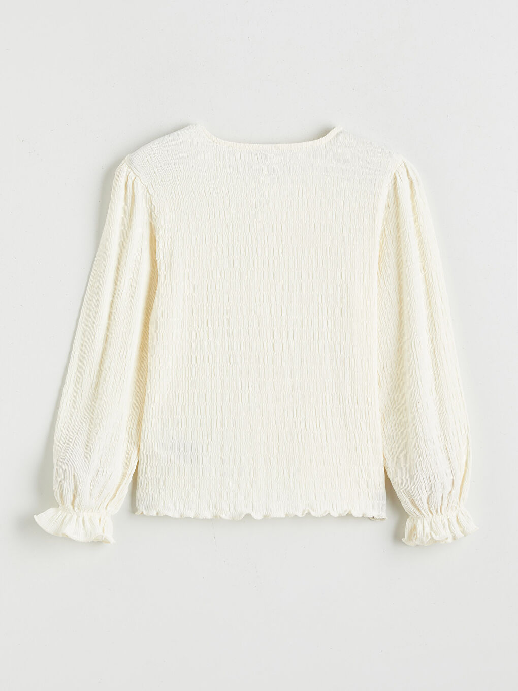 Ekru Fiyonk Detaylı Kız Çocuk Tişört-1