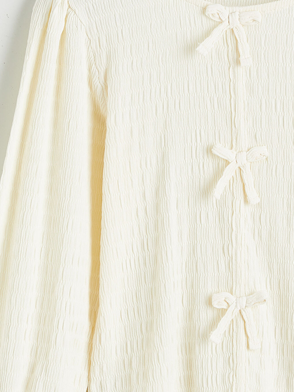 Ekru Fiyonk Detaylı Kız Çocuk Tişört-2