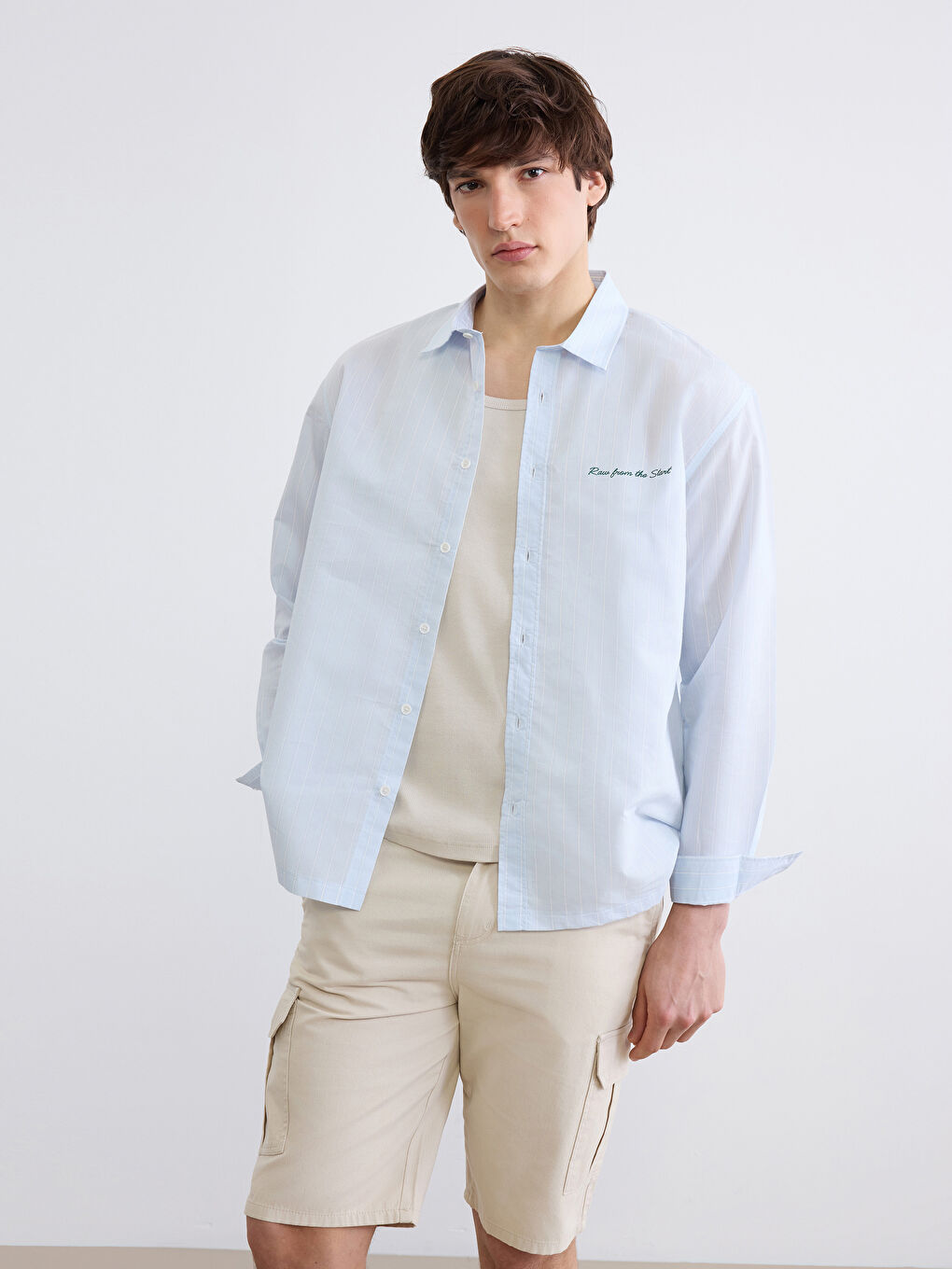 Mavi Rahat Kalıp Çizgili Erkek Gömlek