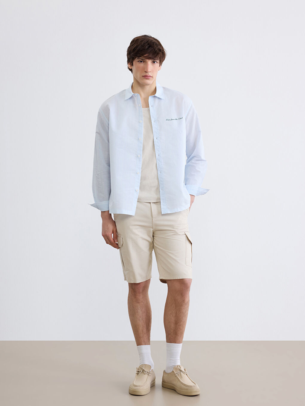 Mavi Rahat Kalıp Çizgili Erkek Gömlek-3