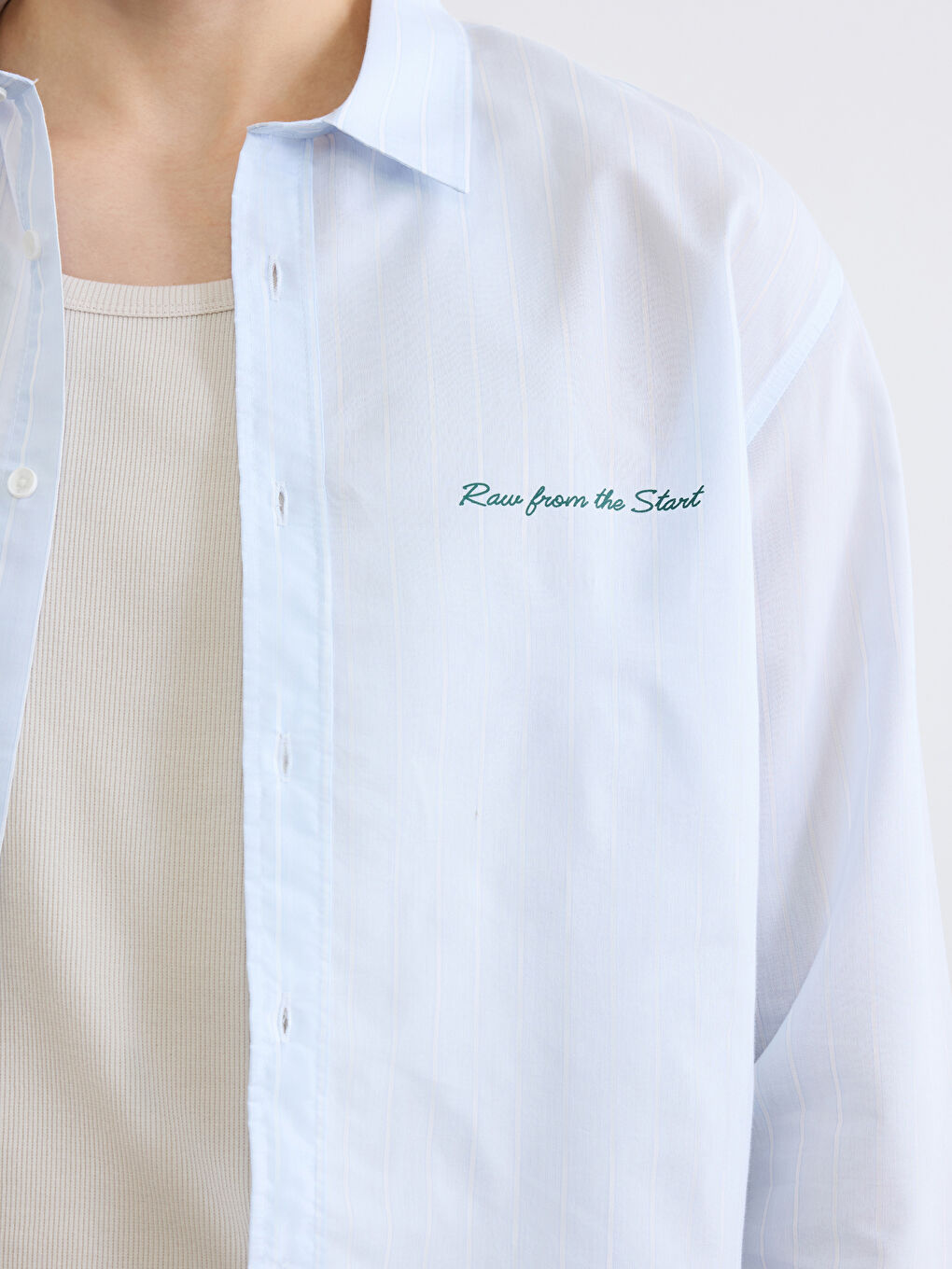 Mavi Rahat Kalıp Çizgili Erkek Gömlek-5