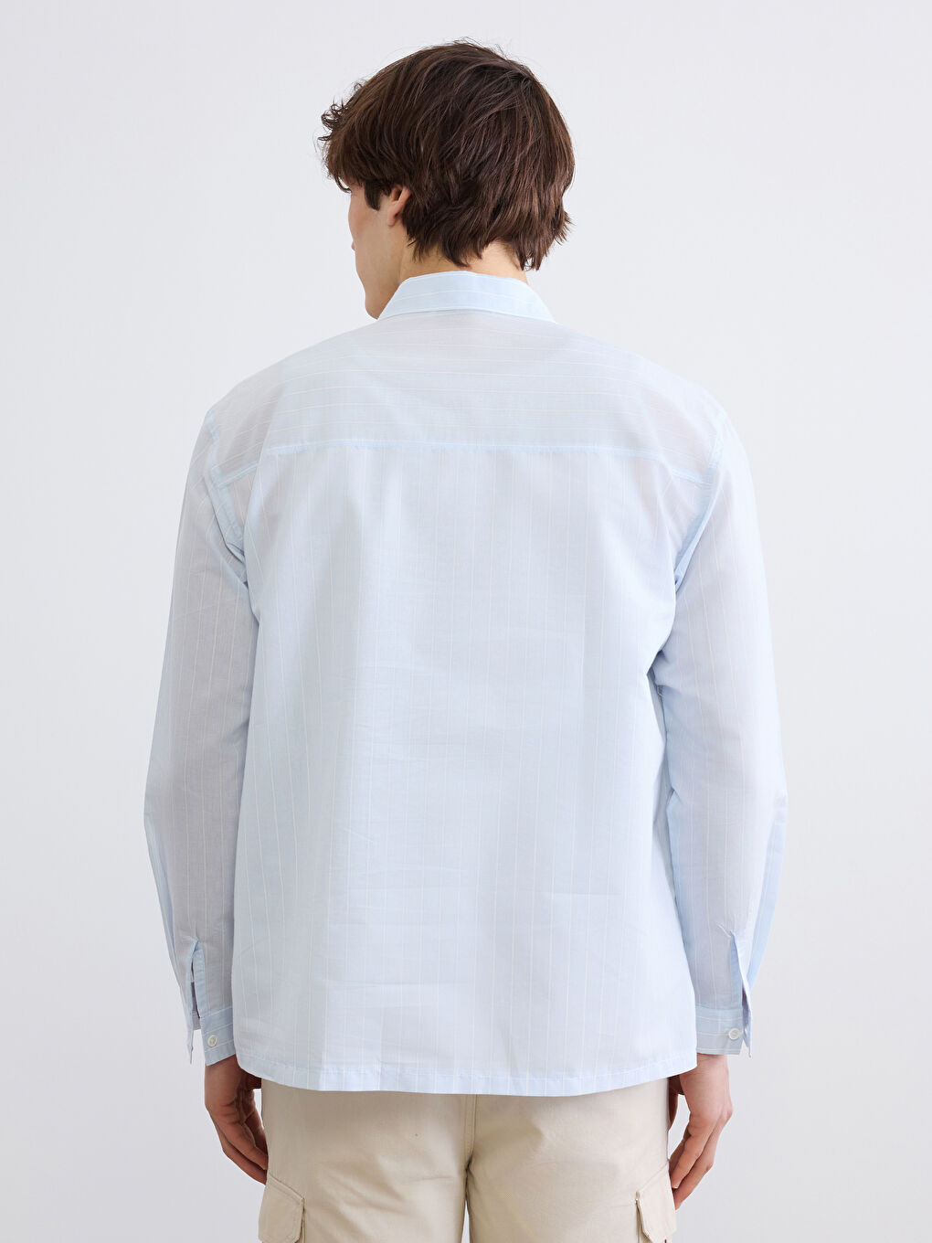 Mavi Rahat Kalıp Çizgili Erkek Gömlek-6