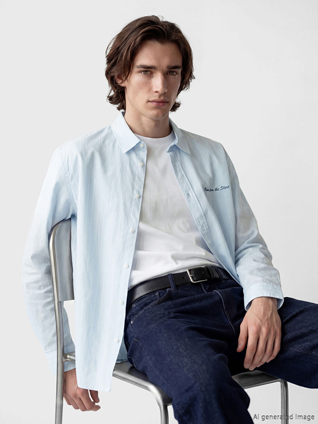 Mavi Rahat Kalıp Çizgili Erkek Gömlek-1