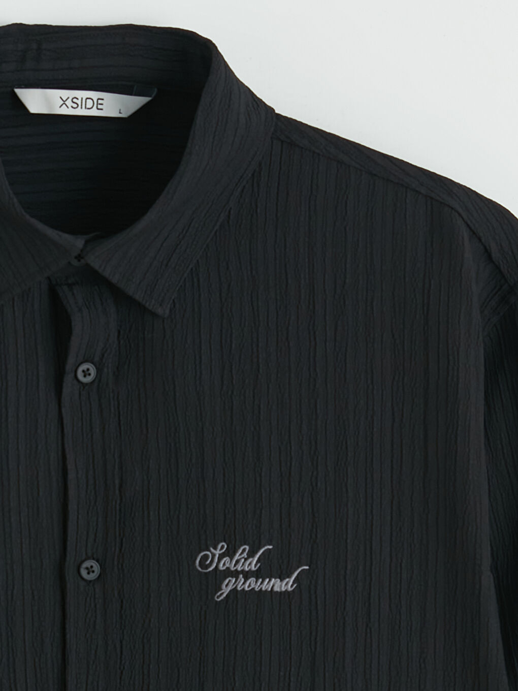 Siyah Loose Fit Nakışlı Erkek Gömlek-1