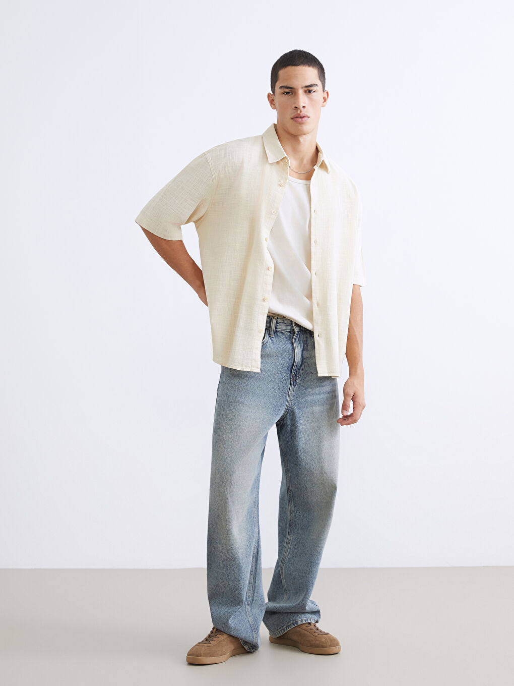 Relaxed Fit Linen-Look Men's Shirt-1