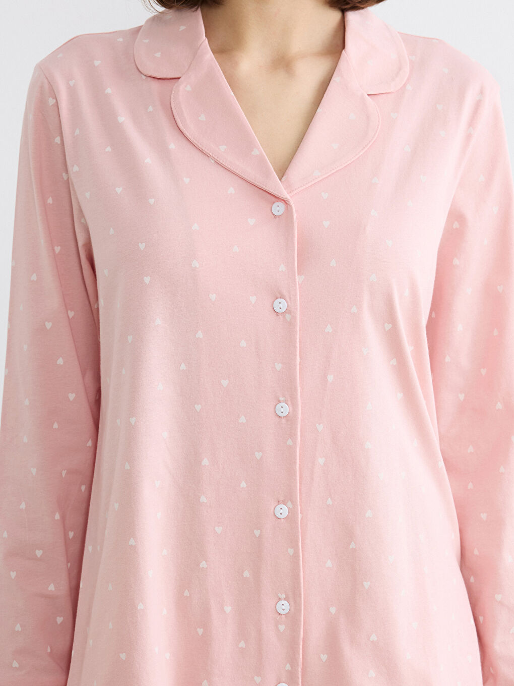 Collared Neck Heart Printed Women's Pyjama Set-2