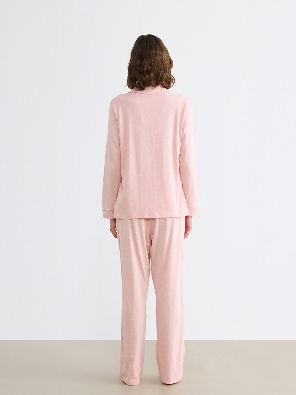 Collared Neck Heart Printed Women's Pyjama Set-3