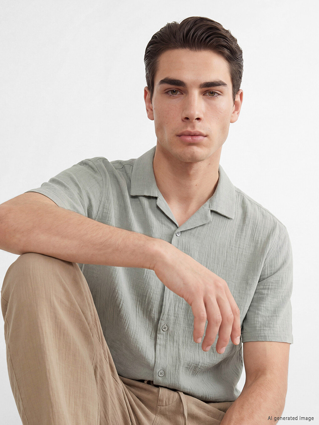 Loose Fit Resort Collar Men's Muslin Shirt-1
