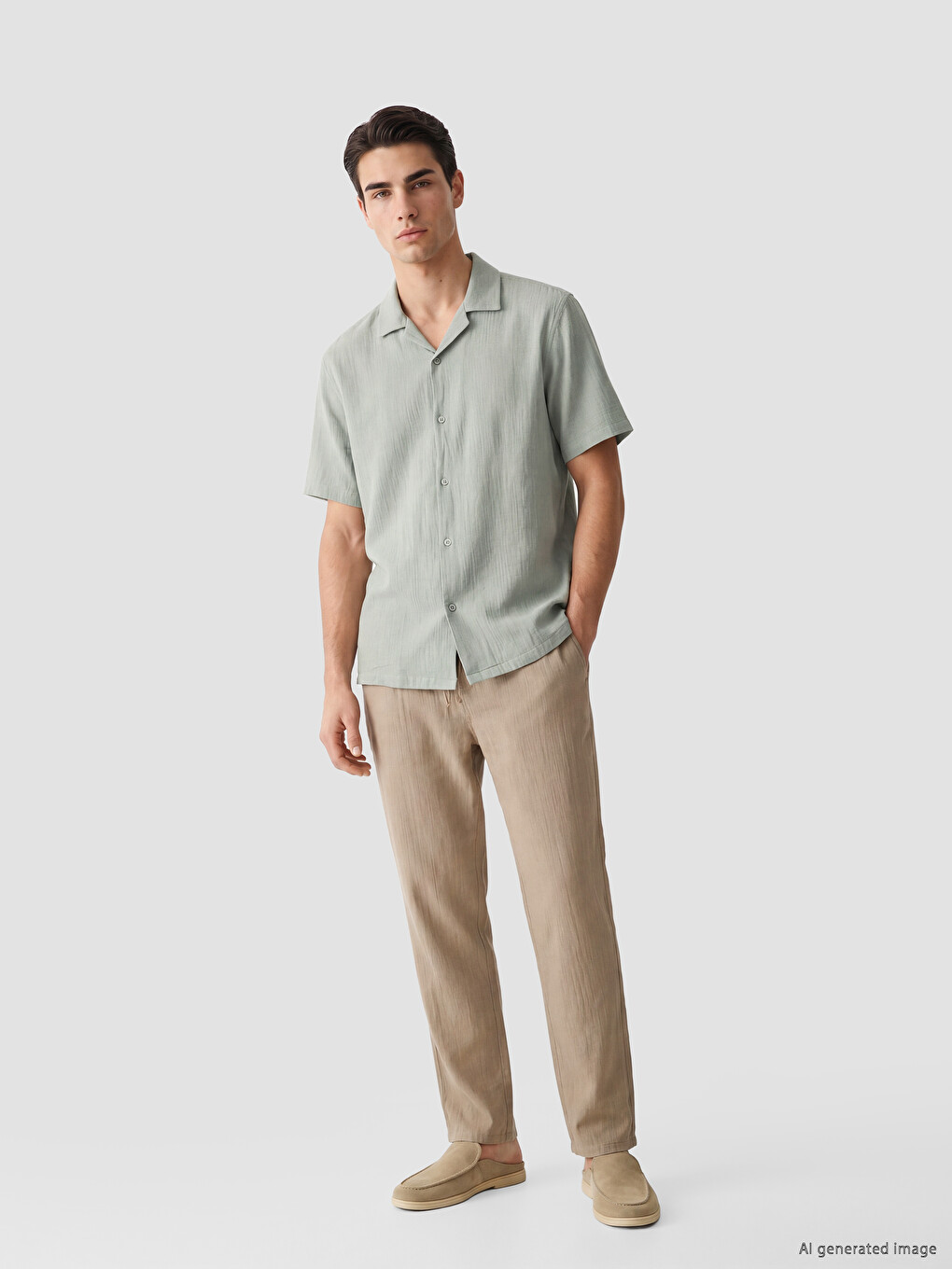 Loose Fit Resort Collar Men's Muslin Shirt-2