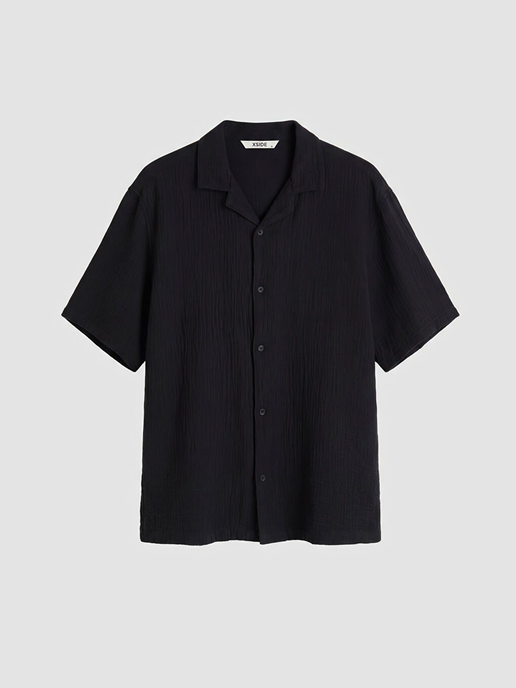 Siyah Rahat Kalıp Resort Yaka Erkek Müslin Gömlek-8