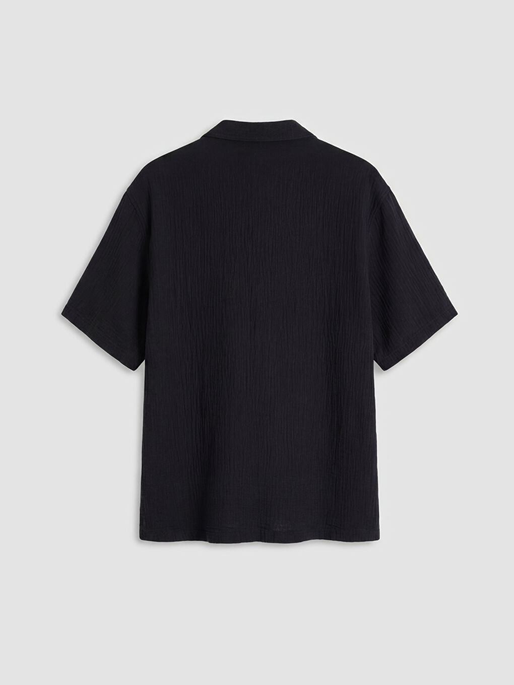 Siyah Rahat Kalıp Resort Yaka Erkek Müslin Gömlek-10