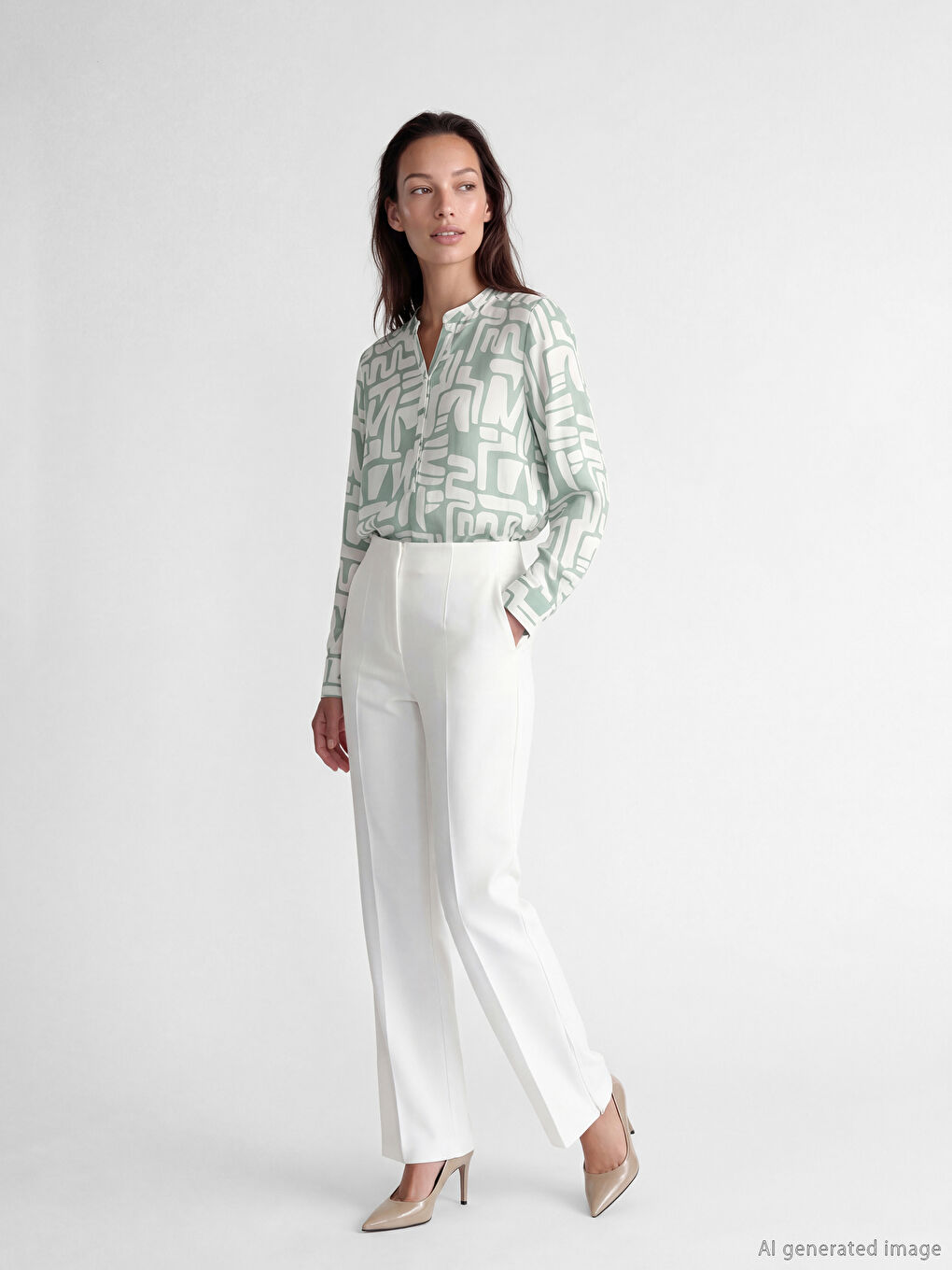 Notch Neck Patterned Blouse-1