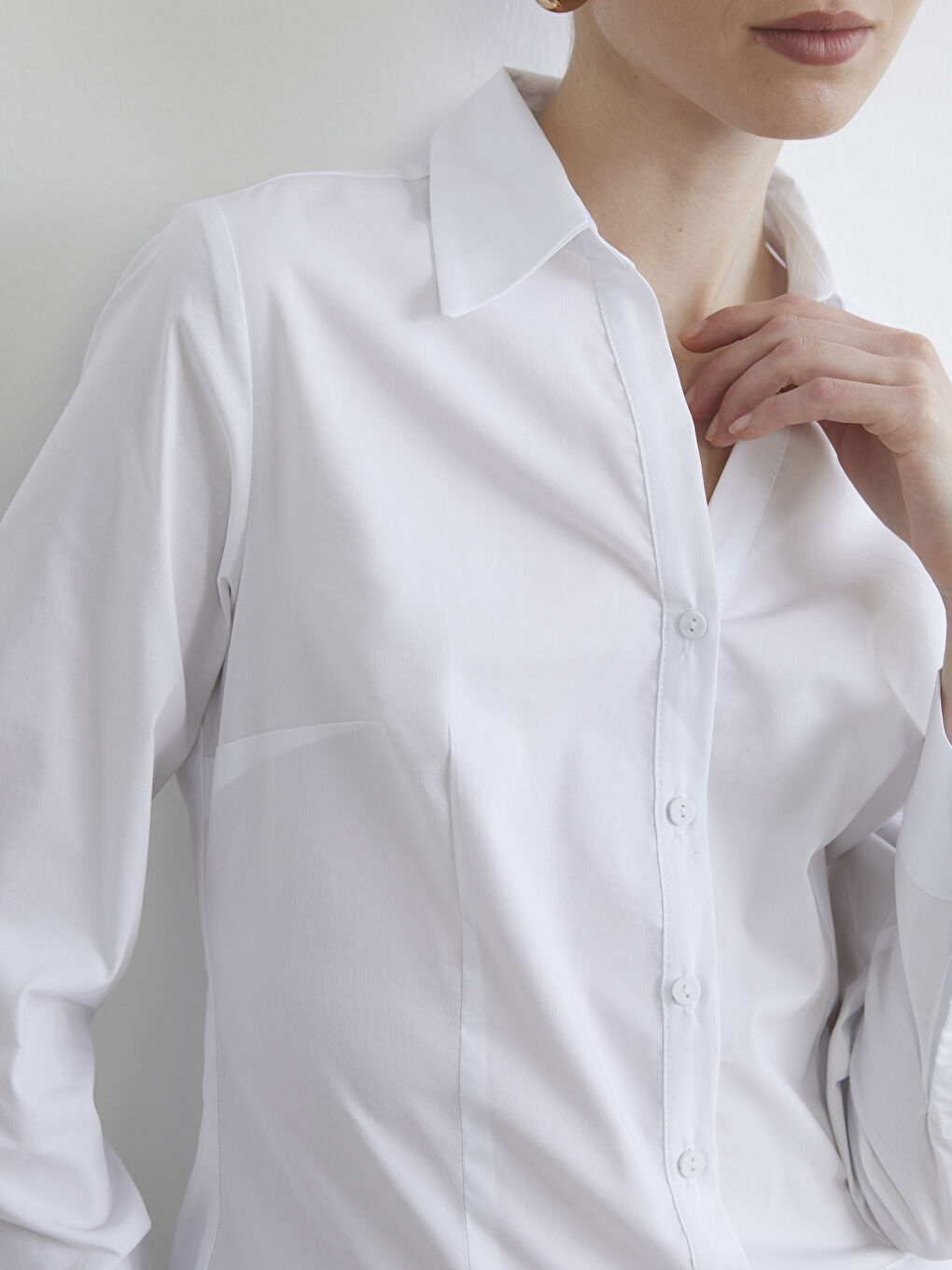 Beyaz Regular Fit Poplin Kadın Gömlek-2