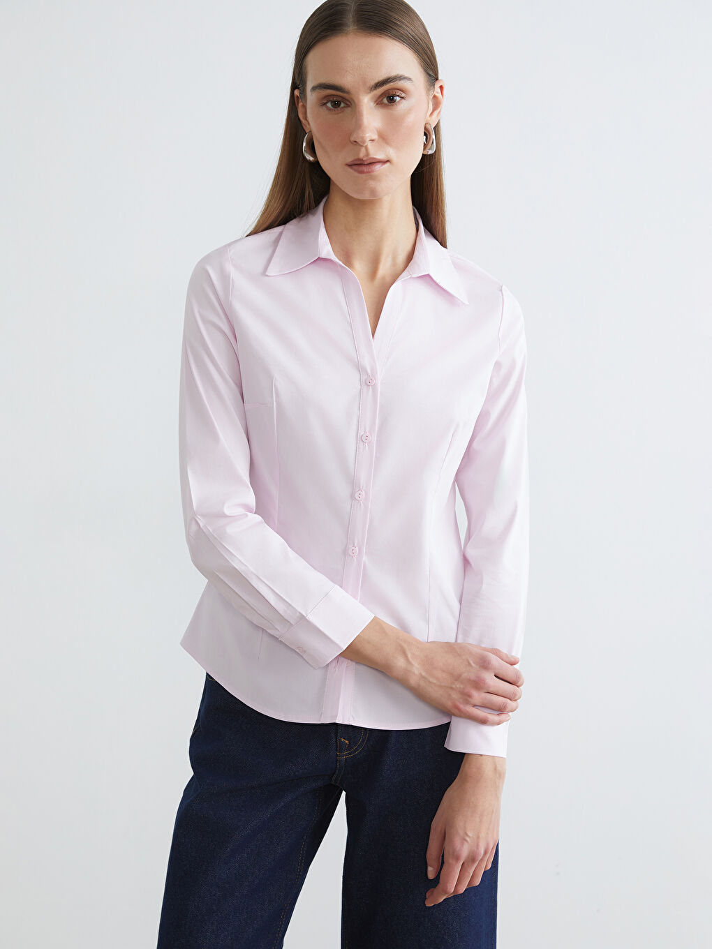 Pembe Regular Fit Poplin Kadın Gömlek