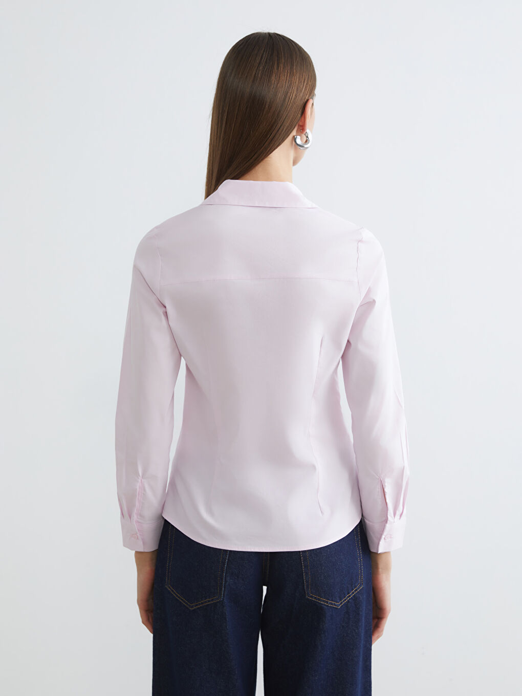 Pembe Regular Fit Poplin Kadın Gömlek-3