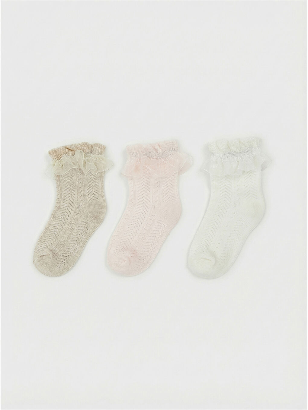 Troslojni set čarapica za devojčice sa nežnim čipkastim detaljima.-2