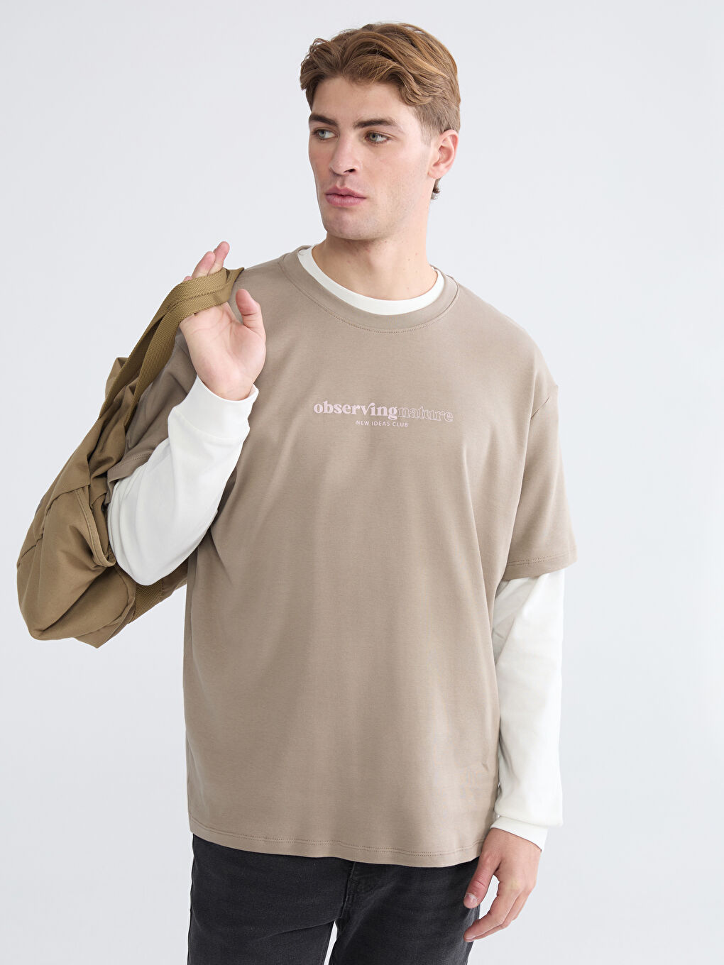 تيشيرت رجالي ياقة دائرية مطبوع جيرسي