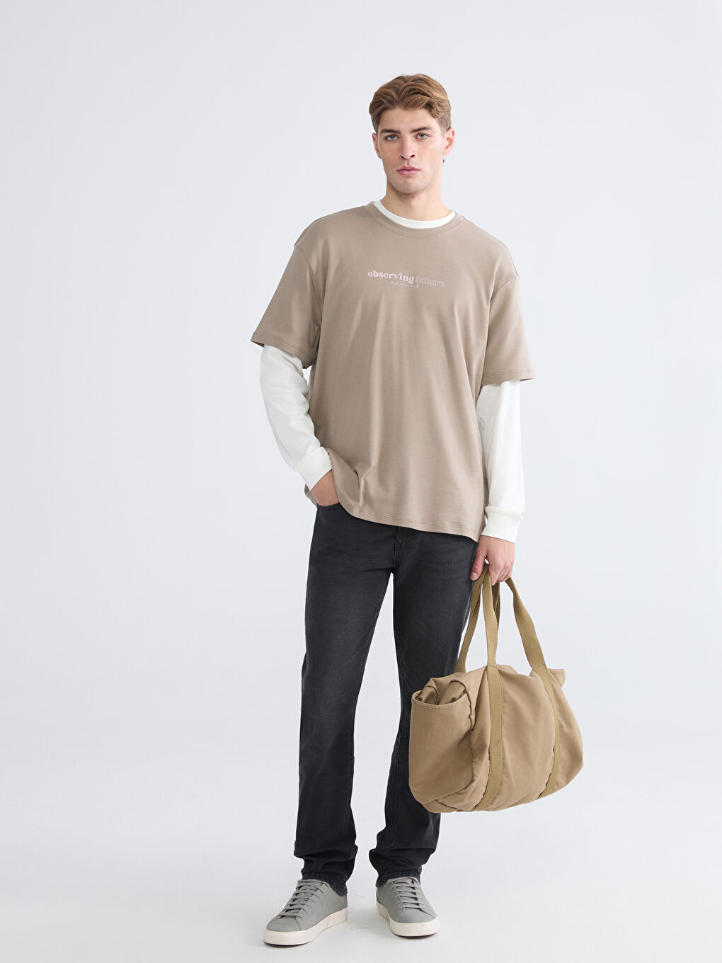 تيشيرت رجالي ياقة دائرية مطبوع جيرسي-1