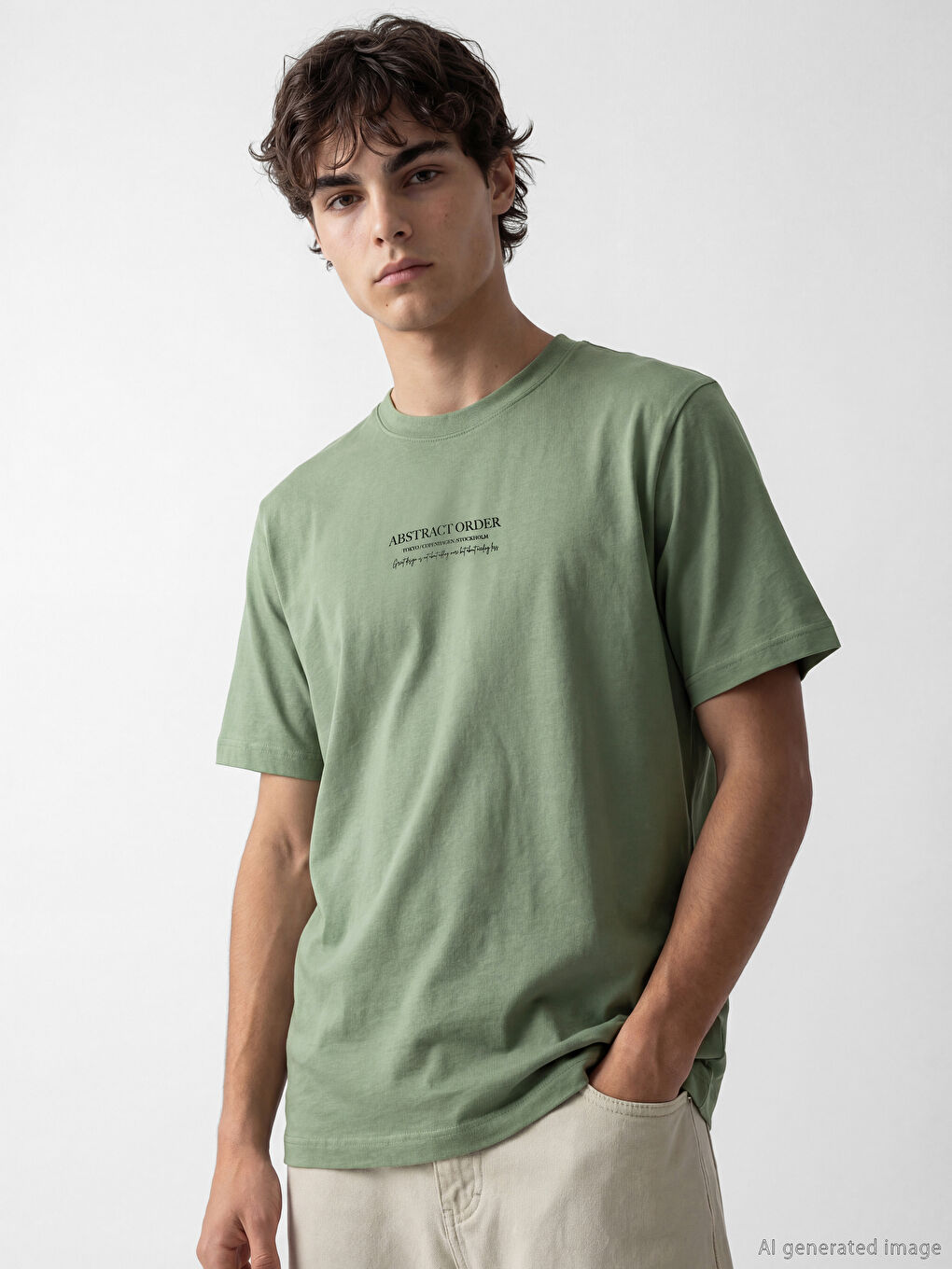 T-shirt Homme en Jersey Imprimé à Col Rond