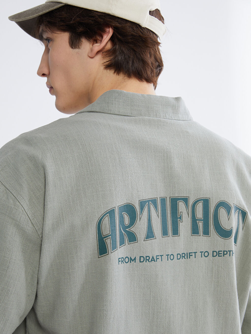 Haki Loose Fit Nakışlı Erkek Gömlek-2