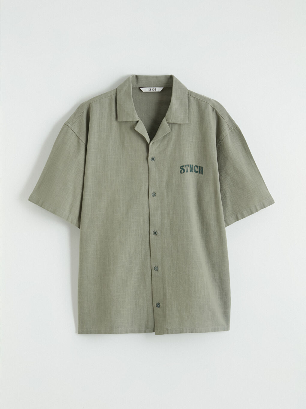 Haki Loose Fit Nakışlı Erkek Gömlek-4