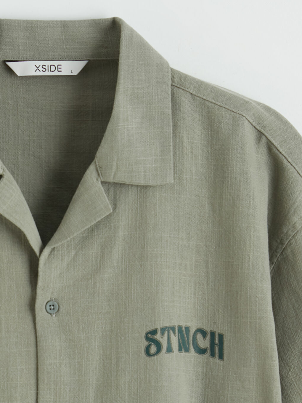 Haki Loose Fit Nakışlı Erkek Gömlek-5