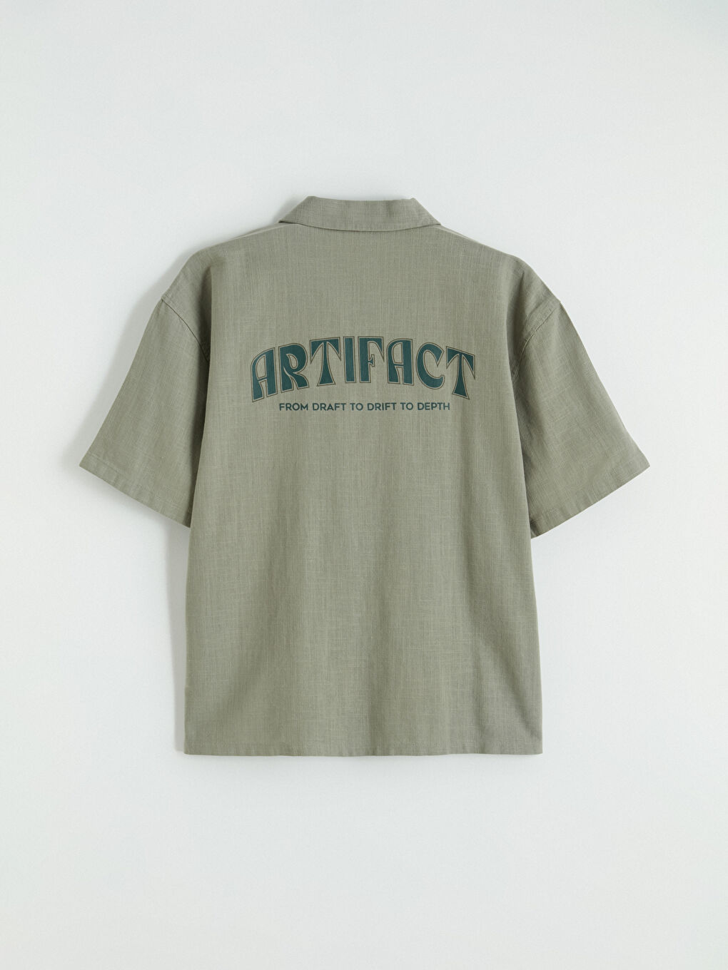 Haki Loose Fit Nakışlı Erkek Gömlek-6