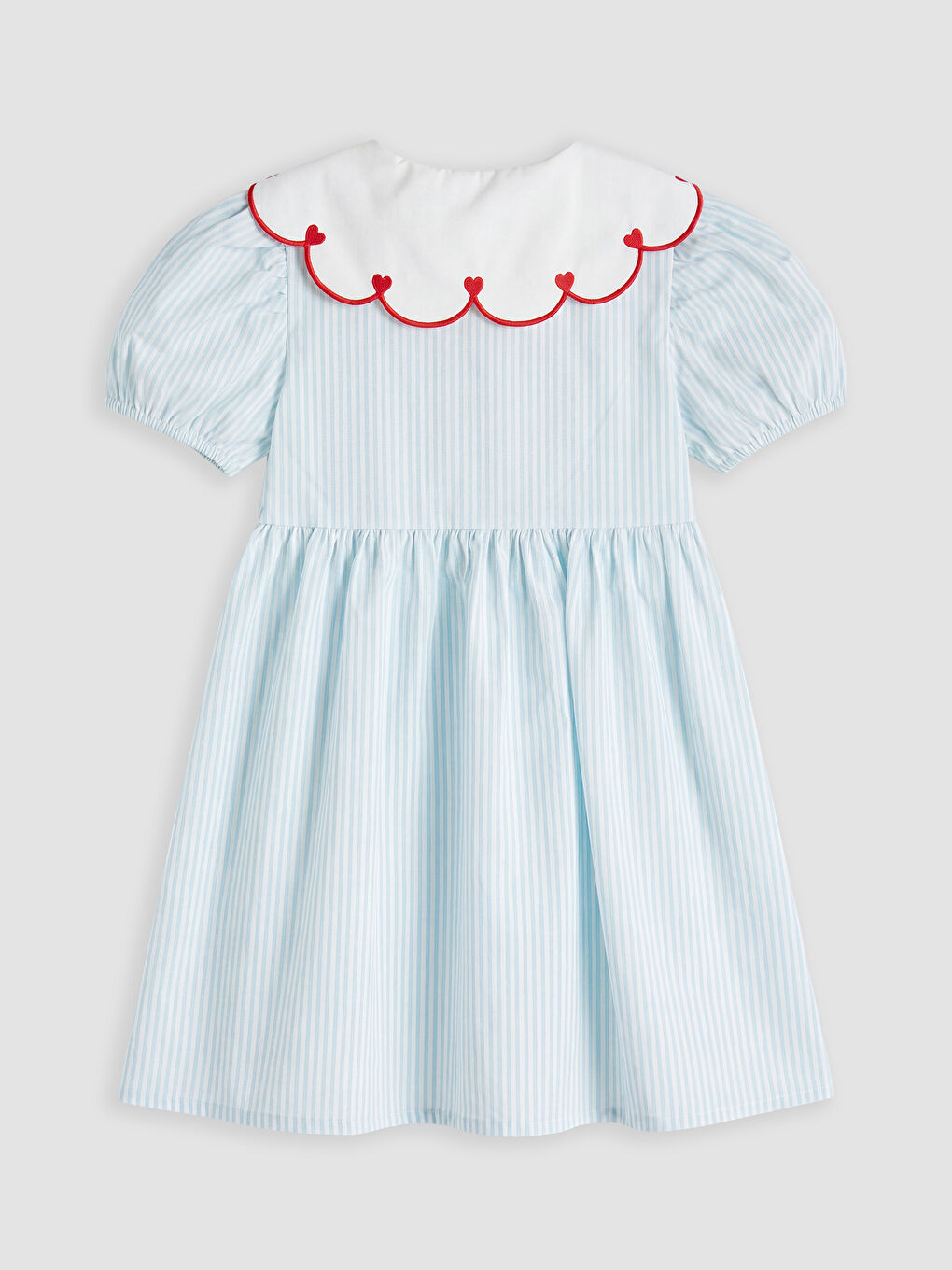 Mavi Nakışlı Bebe Yaka Kız Çocuk Poplin Elbise-1