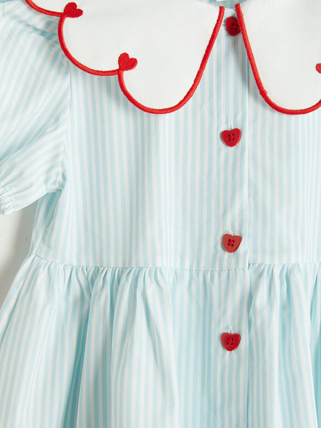 Mavi Nakışlı Bebe Yaka Kız Çocuk Poplin Elbise-2