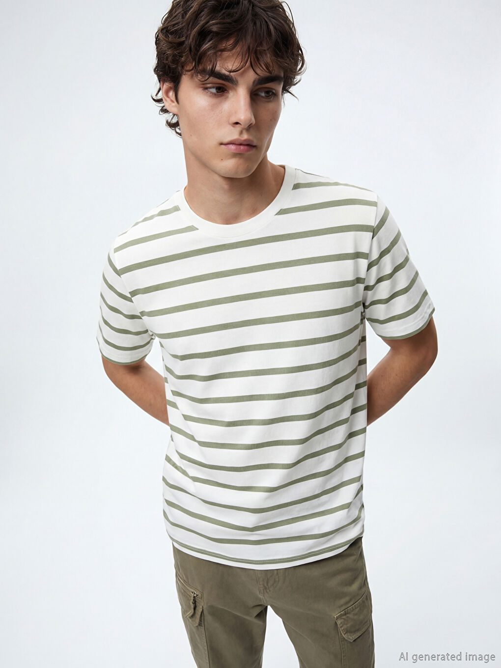 تي شيرت رجالي مخطط بياقة دائرية