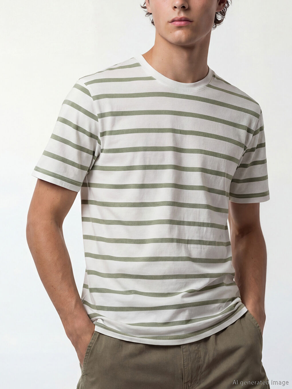 تي شيرت رجالي مخطط بياقة دائرية-2