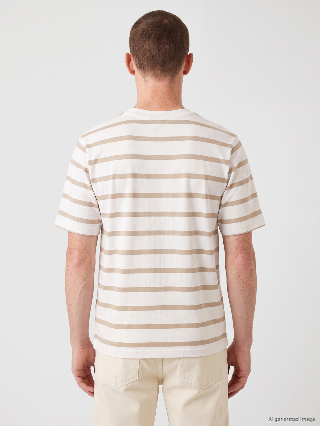 Tricou Vărgat Basic Cu Guler Rotund Pentru Bărbați-3