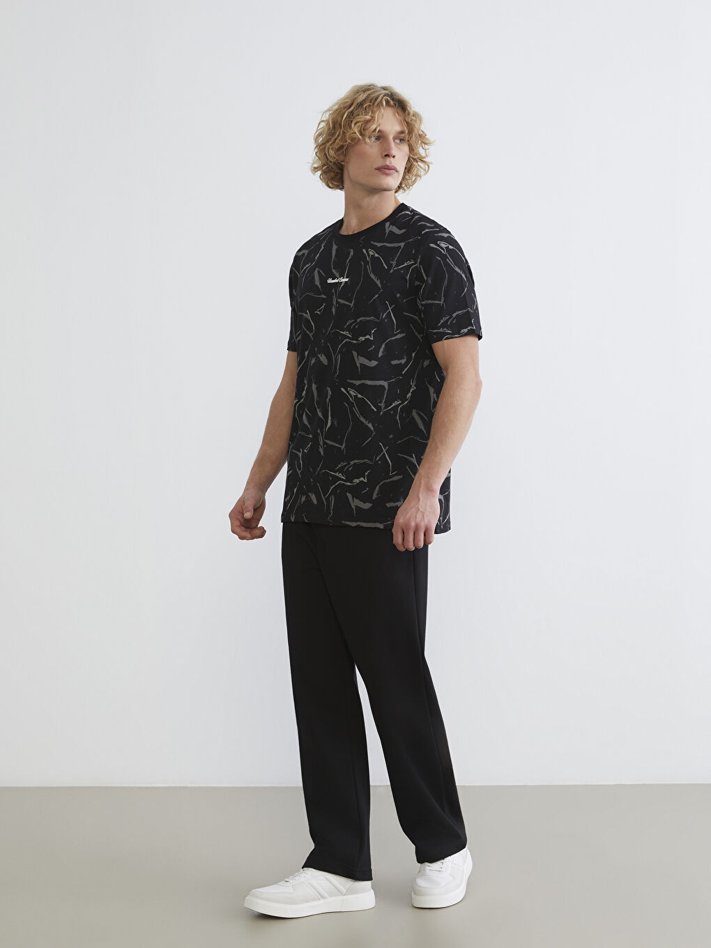 Crew Neck Patterned 100% Cotton Men's T-Shirt-1