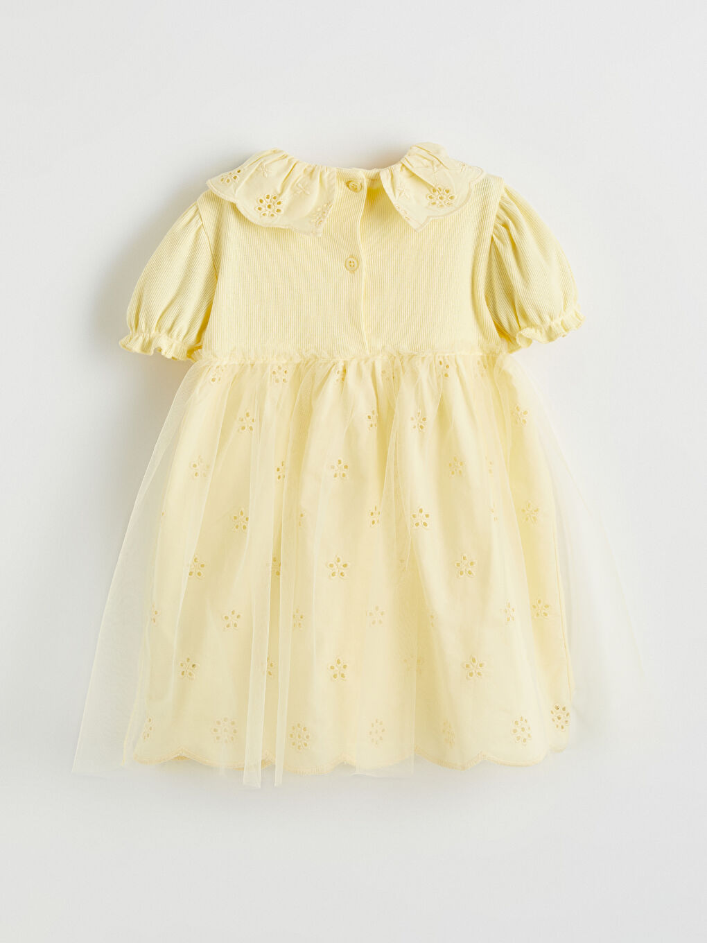 Sarı Tül Detaylı Bebe Yaka Kız Bebek Elbise-2