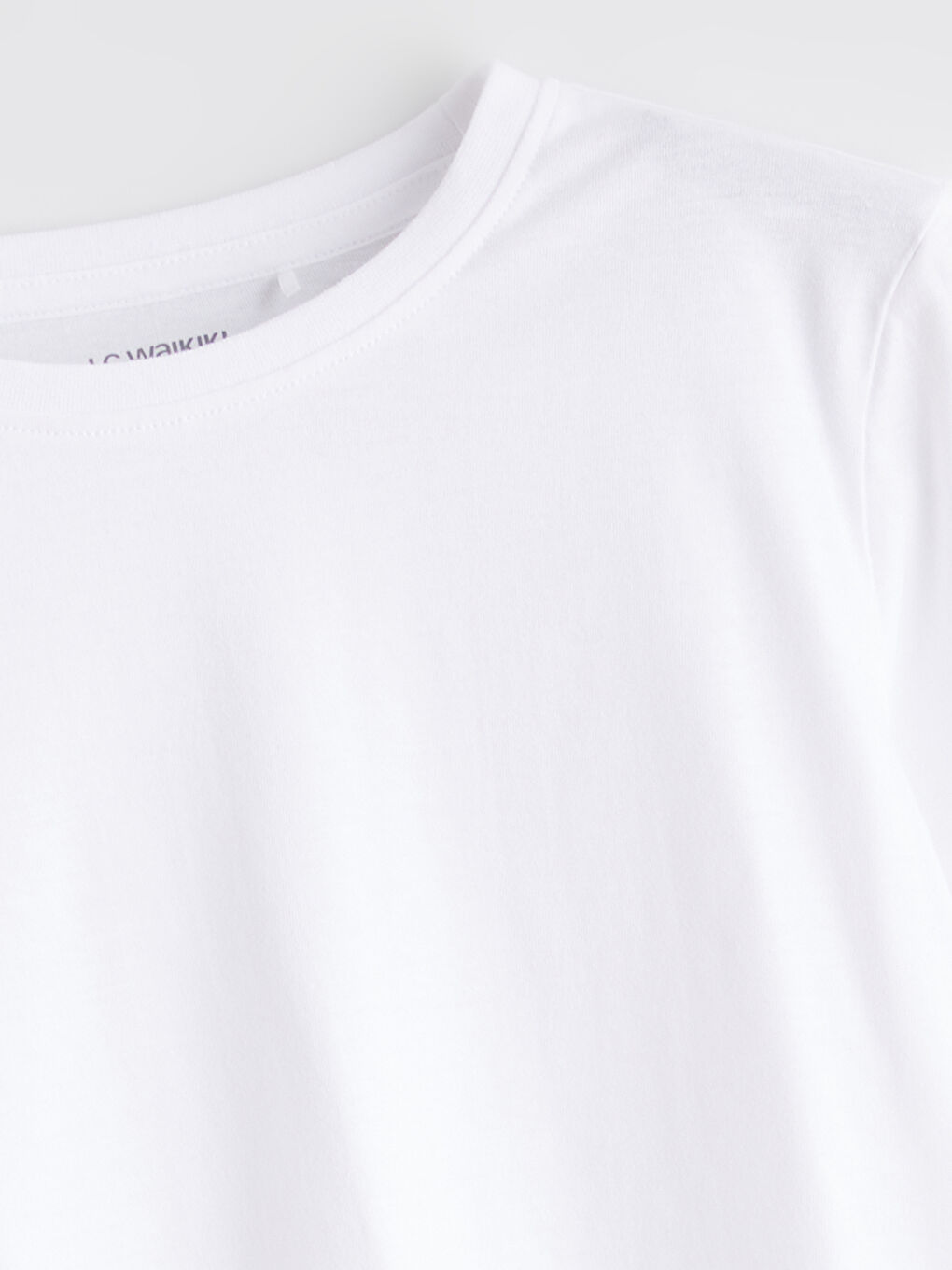 Beyaz Bisiklet Yaka Basic Kız Çocuk Tişört-1